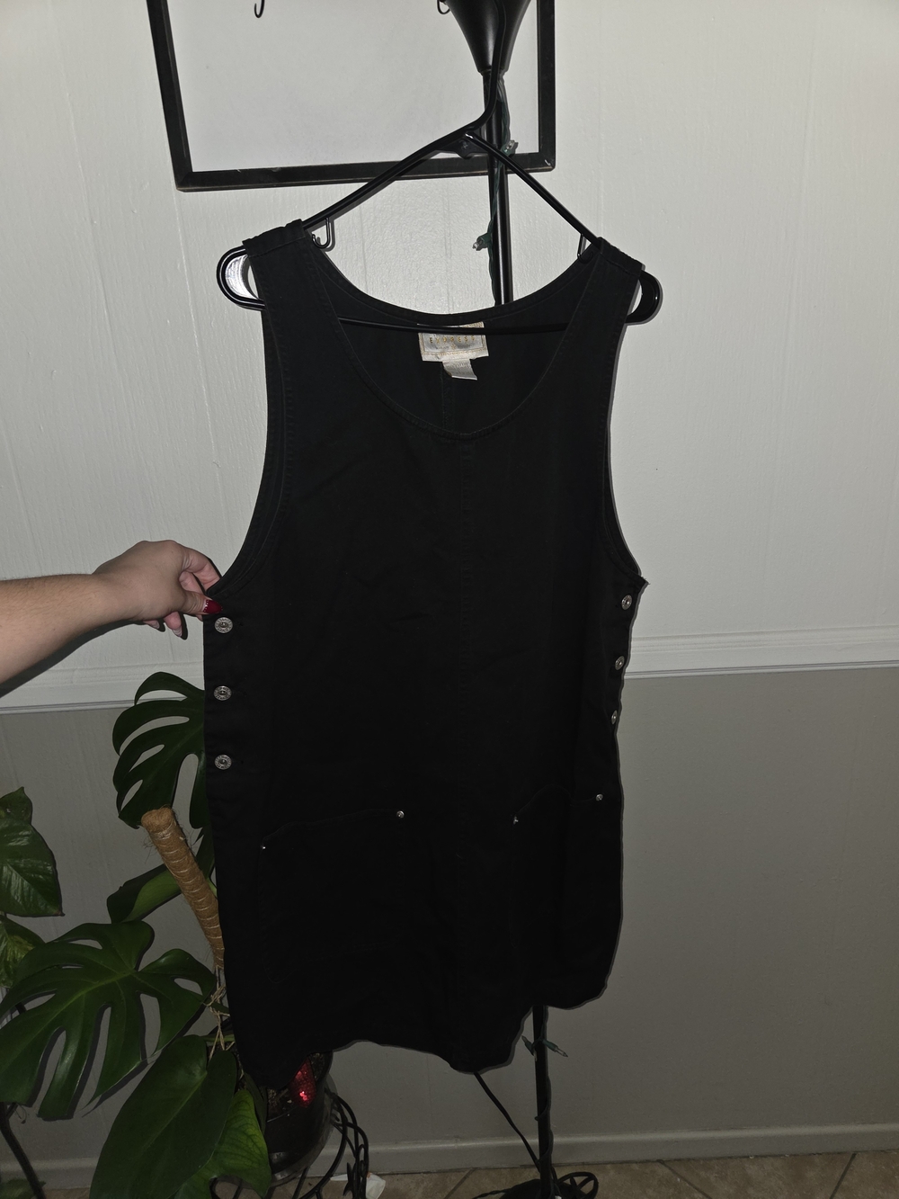Vintage 90s Black Button-Side Midi Tank Dress